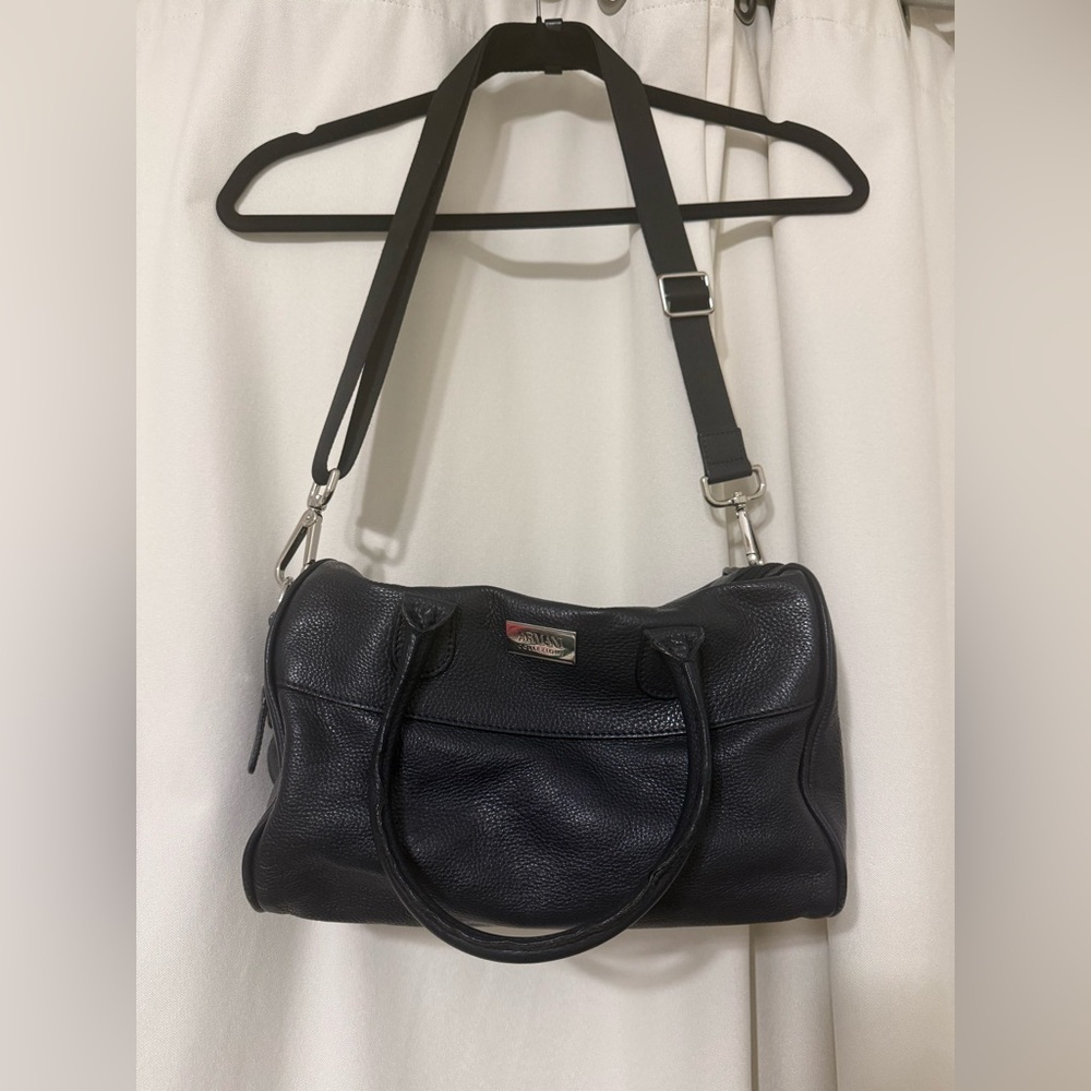Armani Collezioni Black Pebbled Leather Satchel Shoulder Bag with Handles
